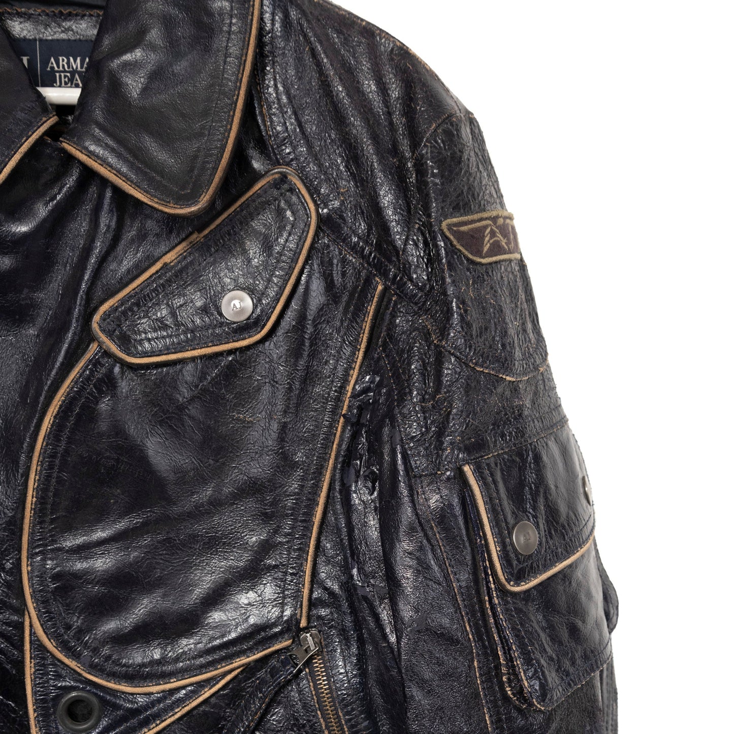 Armani Jeans Contrast Hem Leather Jacket