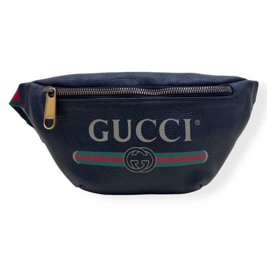 GUCCI LEATHER LOGO PRINT BELT BAG BLACK O/S | O/S, Black