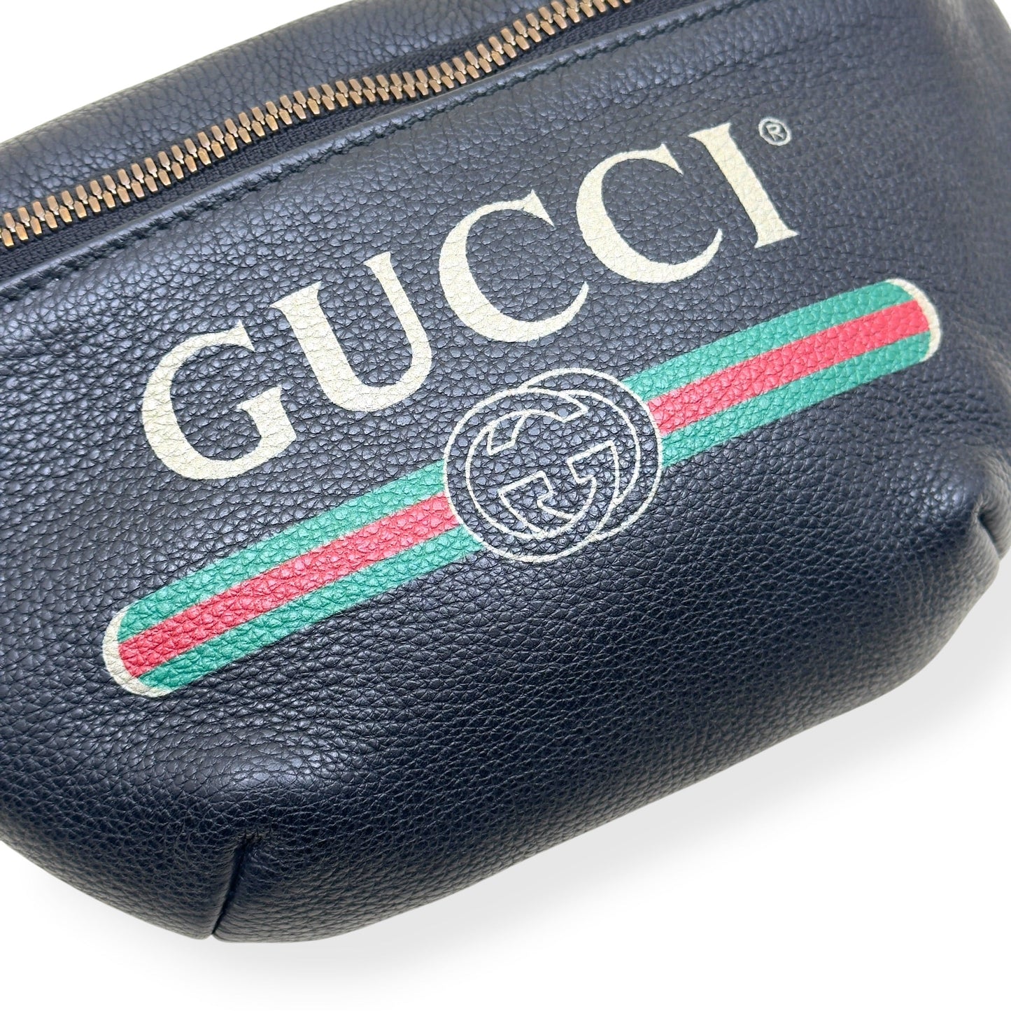 GUCCI LEATHER LOGO PRINT BELT BAG BLACK O/S | O/S, Black