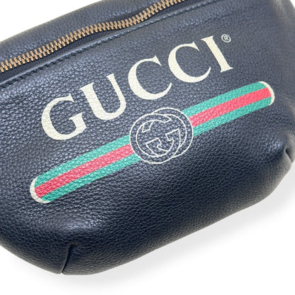 GUCCI LEATHER LOGO PRINT BELT BAG BLACK O/S | O/S, Black