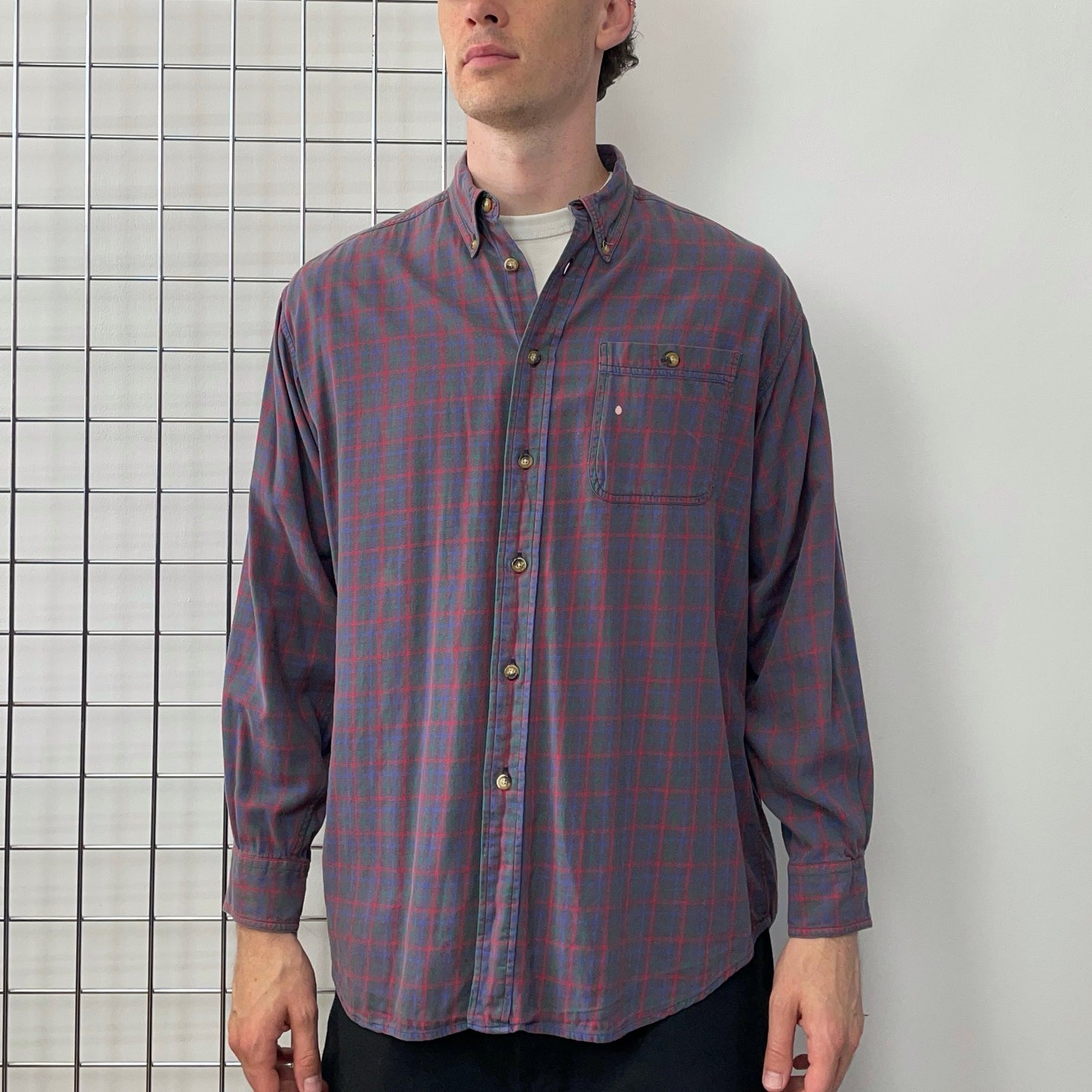 Vintage Red Navy & Grey 90s/00s Flannel Shirt | Large, Multicoloured