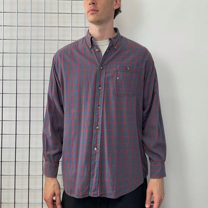 Vintage Red Navy & Grey 90s/00s Flannel Shirt | Large, Multicoloured
