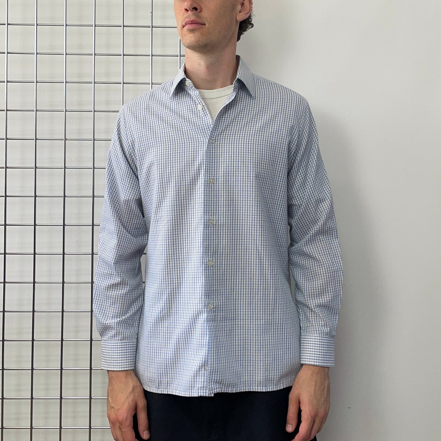 Vintage St Michael Blue & White 80s Check Shirt | Large, Blue