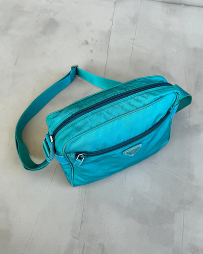 PRADA 00'S BLUE NYLON CROSS BODY BAG | O/S, Blue