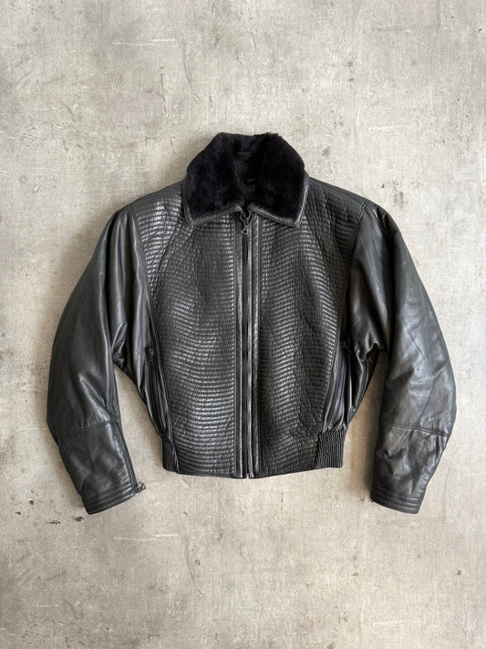1980s Gianni Versace Stitch Leather Waist Taper Blouson