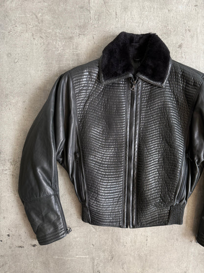 1980s Gianni Versace Stitch Leather Waist Taper Blouson