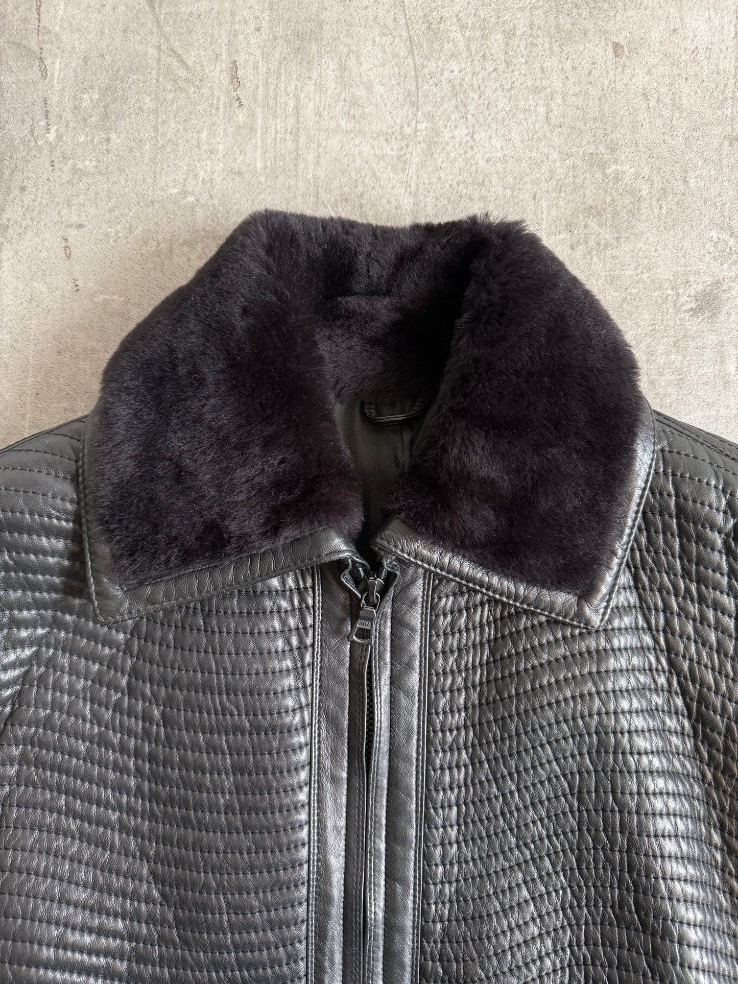1980s Gianni Versace Stitch Leather Waist Taper Blouson