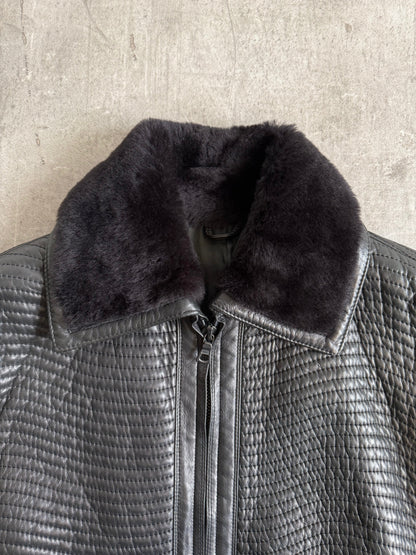 1980s Gianni Versace Stitch Leather Waist Taper Blouson