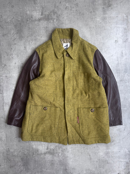 HAI Sporting Gear Issey Miyake Wool and Leather Two Toned Coat