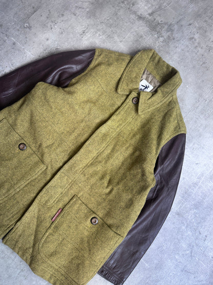 HAI Sporting Gear Issey Miyake Wool and Leather Two Toned Coat