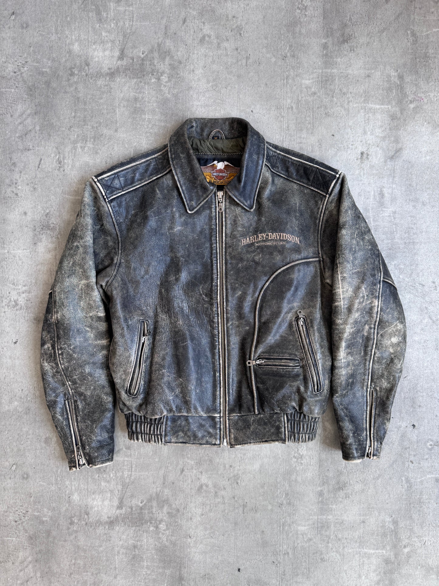 1990's Harley Davidson Scorched Leather Bomber Jacket