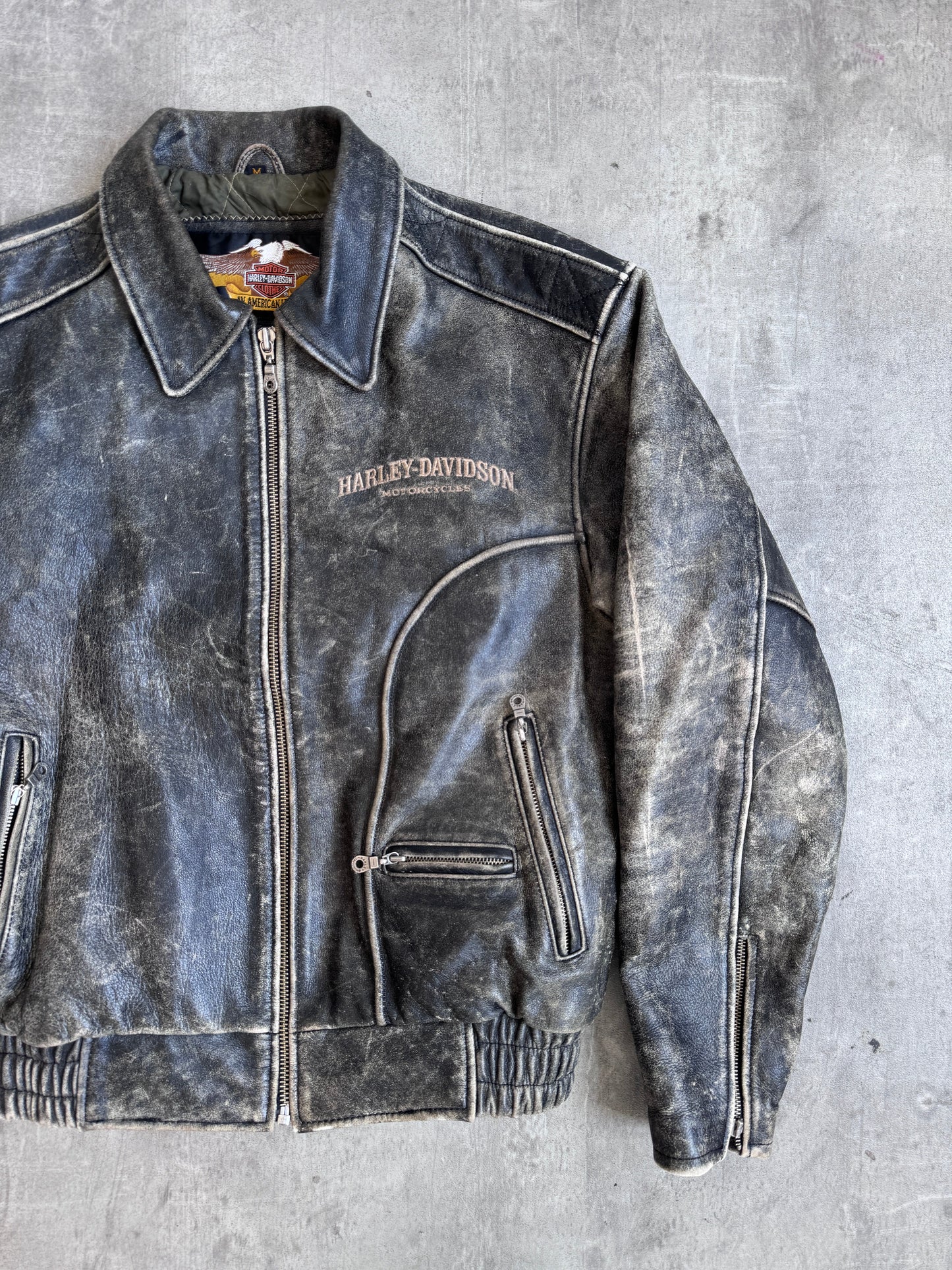 1990's Harley Davidson Scorched Leather Bomber Jacket