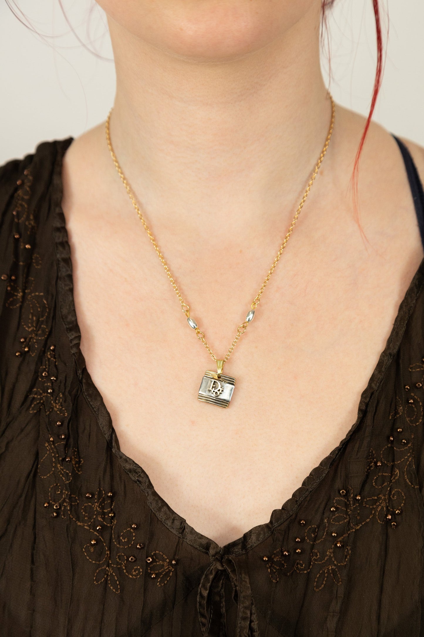 VT Rework: Dior Square Pendant 2 Cultured Pearl Gold Chain Necklace