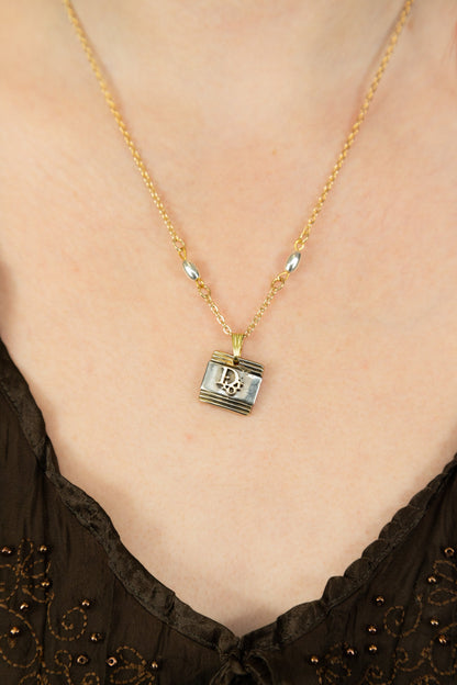 VT Rework: Dior Square Pendant 2 Cultured Pearl Gold Chain Necklace