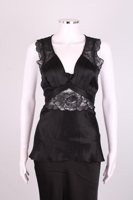 Dolce & Gabbana Lace  silk waist tie top Black 42 | O/S, Black