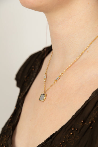 VT Rework: YSL Sqaure Pendant Double Cultured Pearl Gold Chain Necklace