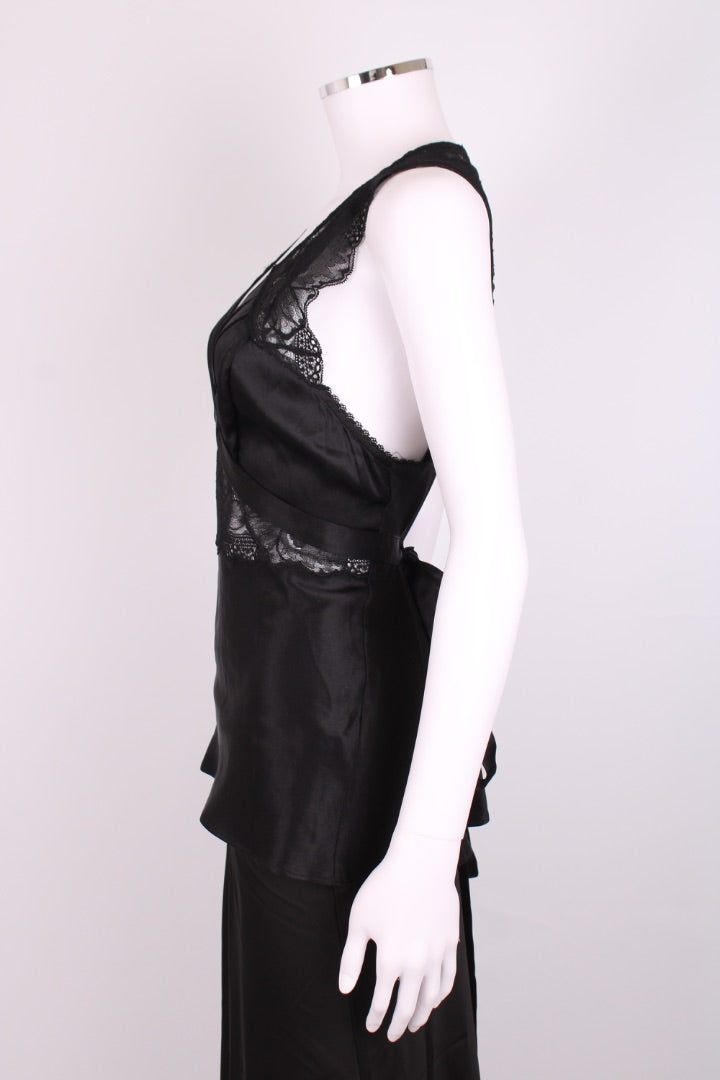 Dolce & Gabbana Lace  silk waist tie top Black 42 | O/S, Black
