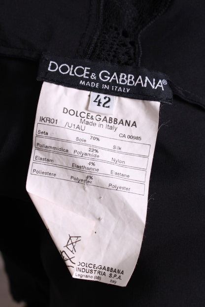 Dolce & Gabbana Lace  silk waist tie top Black 42 | O/S, Black