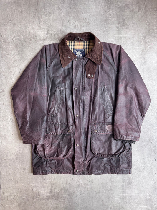 1980's Burberry Nova Check Lined Brown Oilskin Waxed Jacket