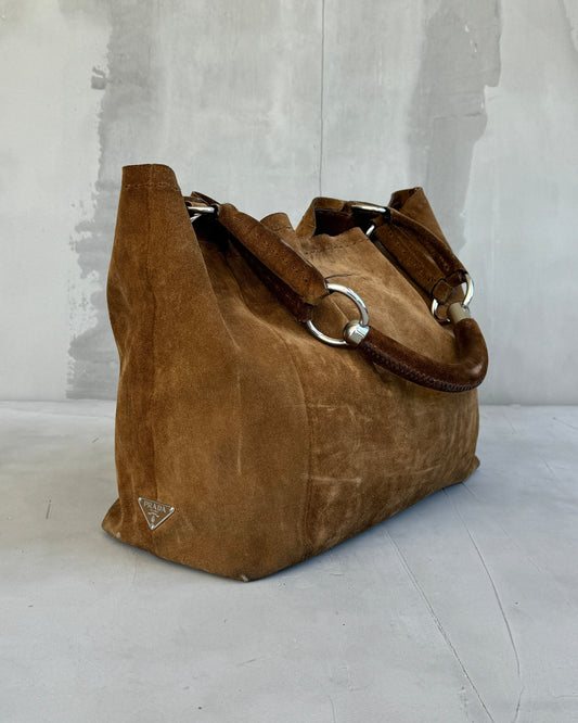 PRADA LEATHER SUEDE & CHROME SHOULDER BAG | O/S, Brown