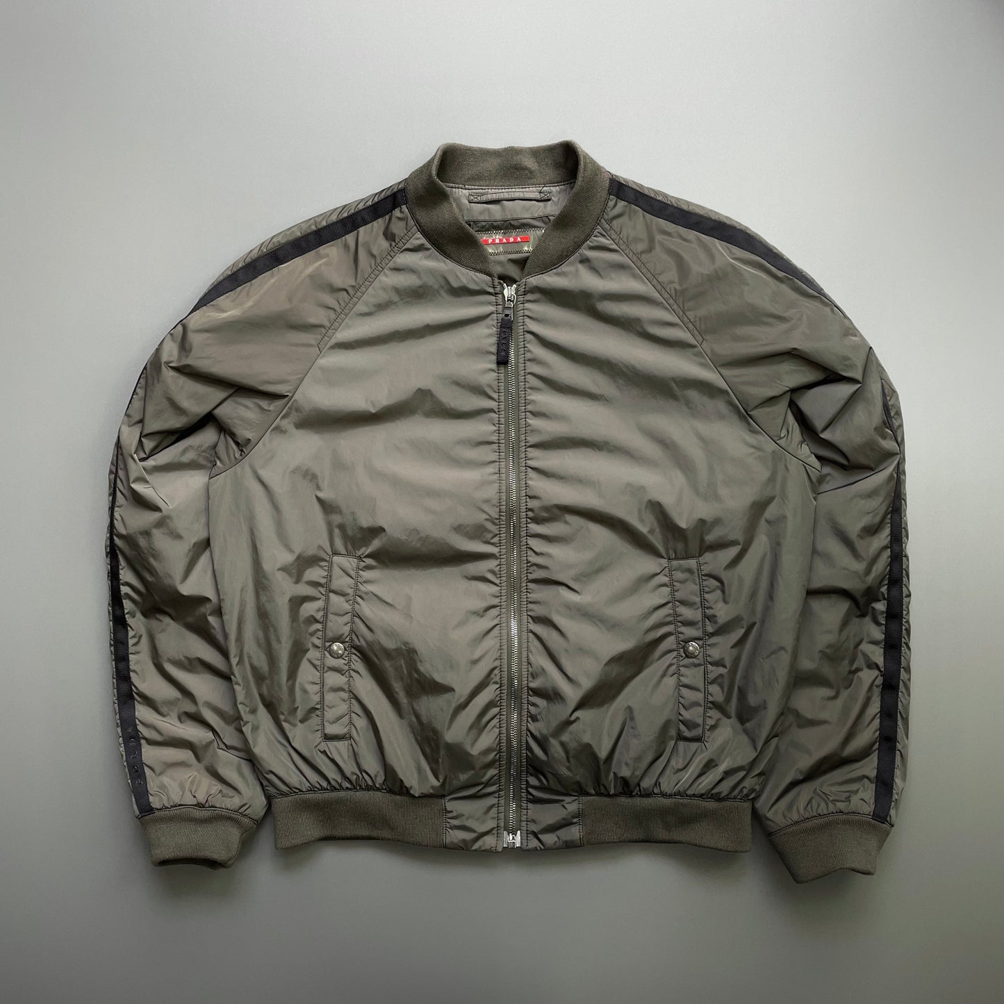 Prada Sport Khaki 2007 Nylon Racing Bomber Jacket | Large, Khaki
