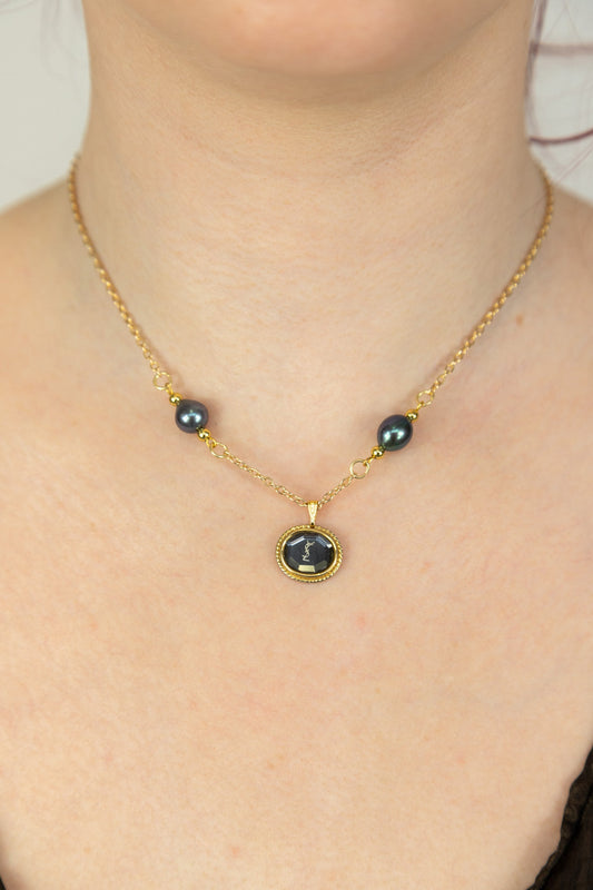 VT Rework: YSL Circle Pendant Double Cultured Pearl Gold Chain Necklace