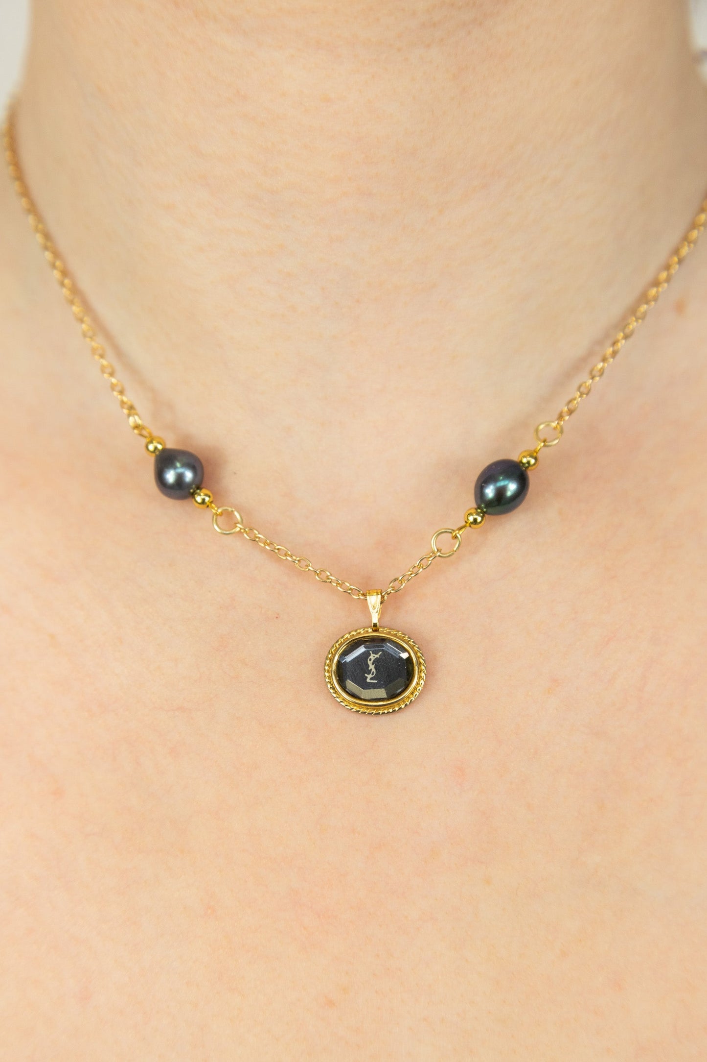 VT Rework: YSL Circle Pendant Double Cultured Pearl Gold Chain Necklace