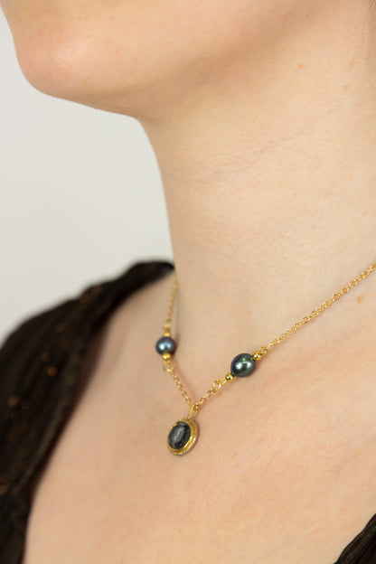 VT Rework: YSL Circle Pendant Double Cultured Pearl Gold Chain Necklace