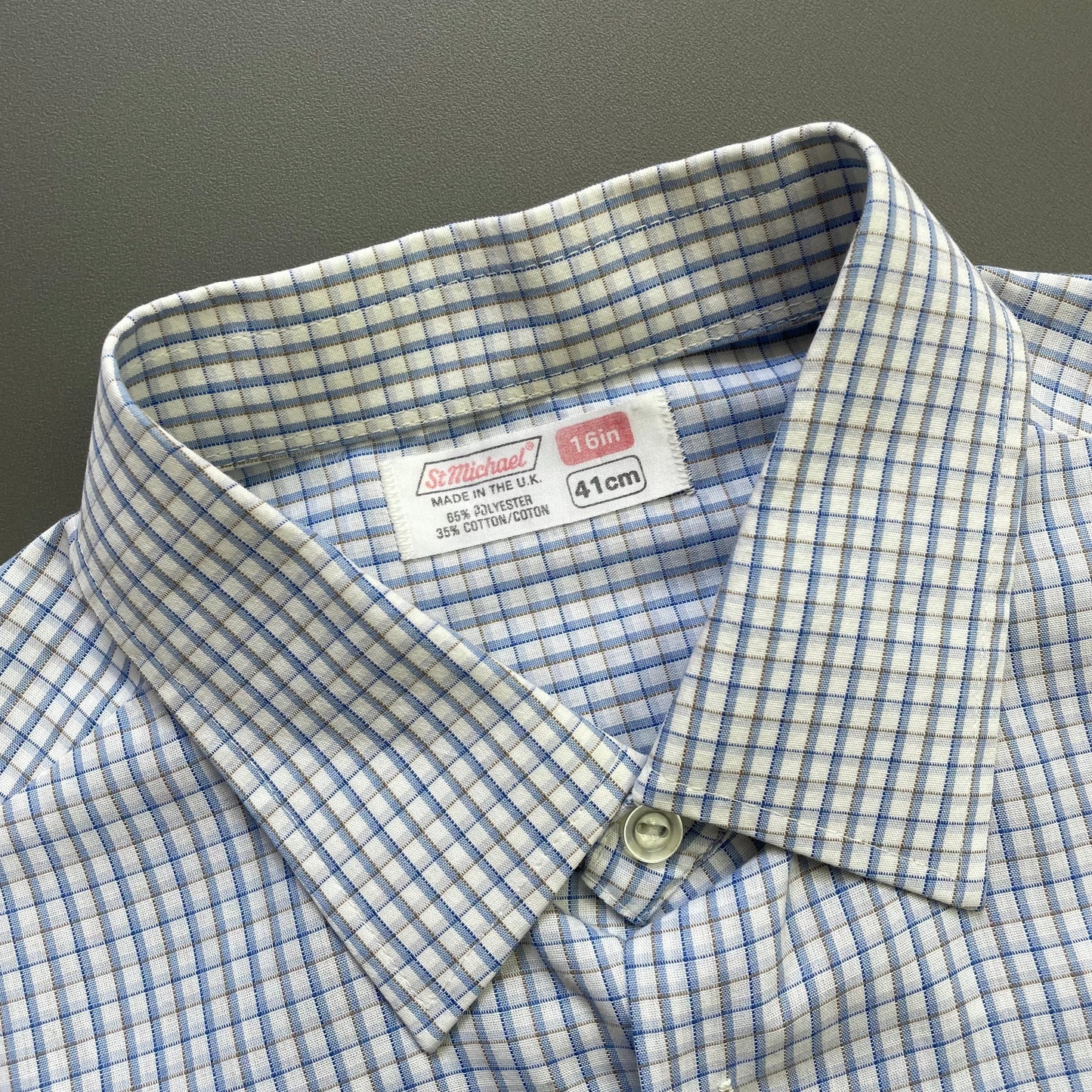 Vintage St Michael Blue & White 80s Check Shirt | Large, Blue