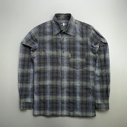 Armani Jeans Navy Grey & Green 00s Ribbed Check Shirt | Medium, Multicoloured