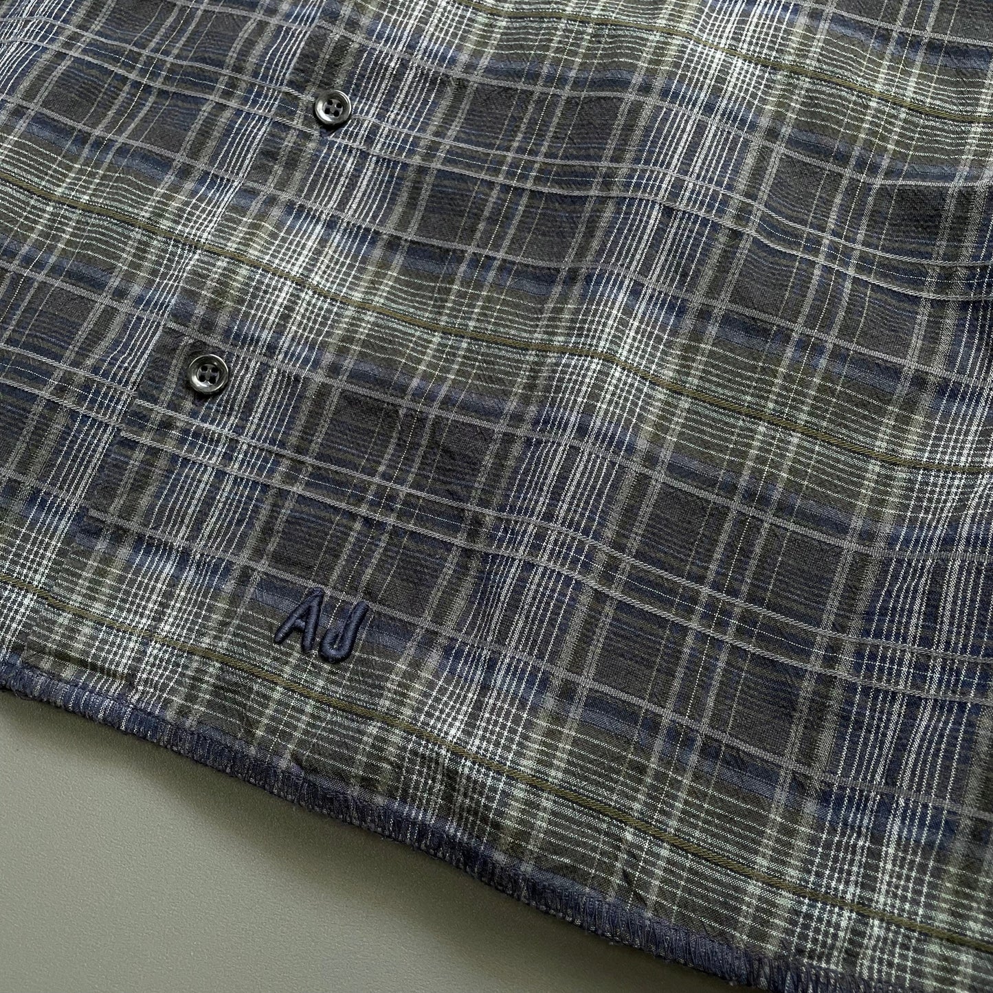 Armani Jeans Navy Grey & Green 00s Ribbed Check Shirt | Medium, Multicoloured