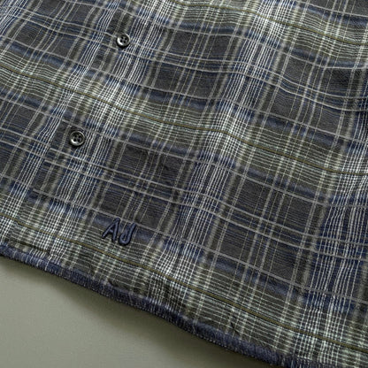 Armani Jeans Navy Grey & Green 00s Ribbed Check Shirt | Medium, Multicoloured