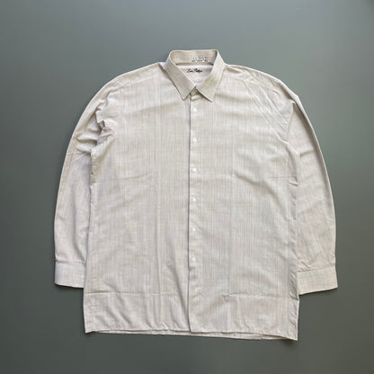 Vintage Beige Grey Louis Philippe Textured Shirt | X-Large, Multicoloured