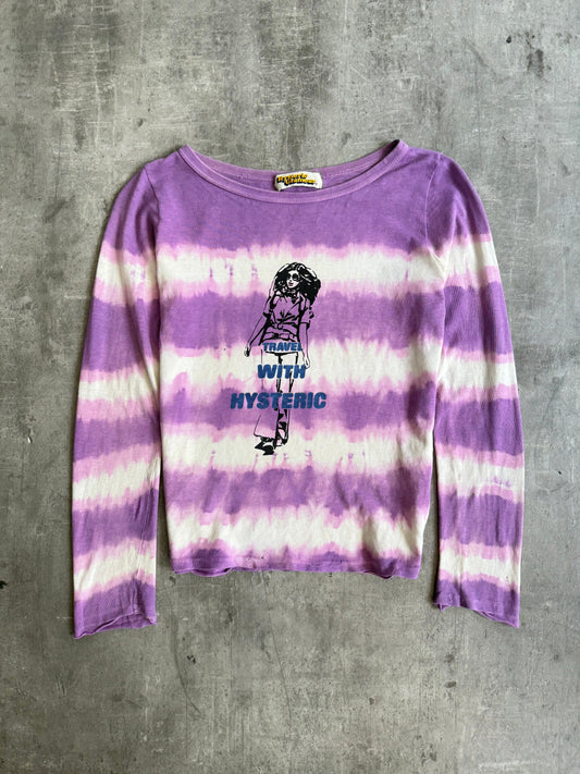Hysteric Glamour Distressed Tie Dye Stripe LS Top