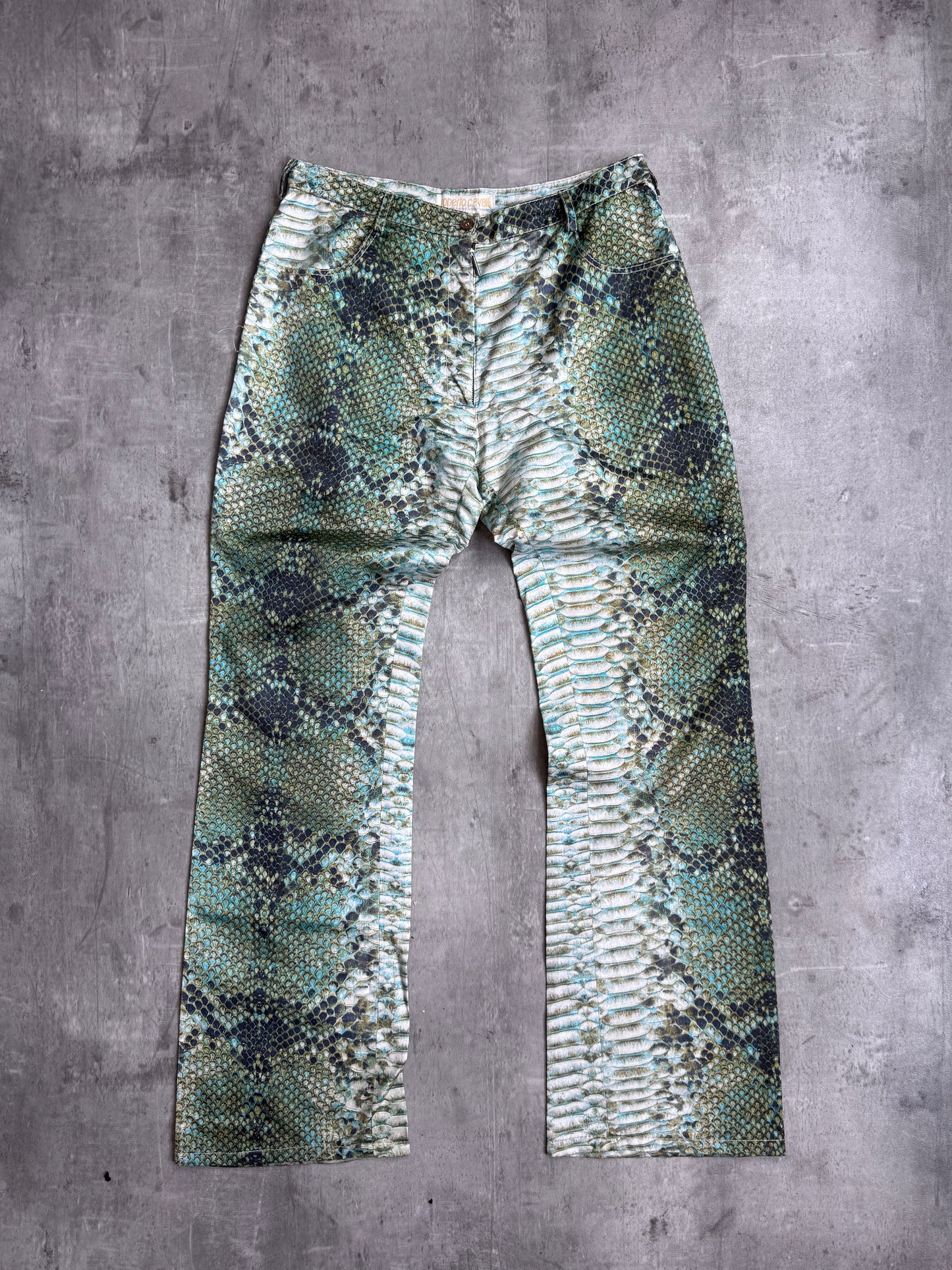 Roberto Cavalli Snake Print Satin Trousers