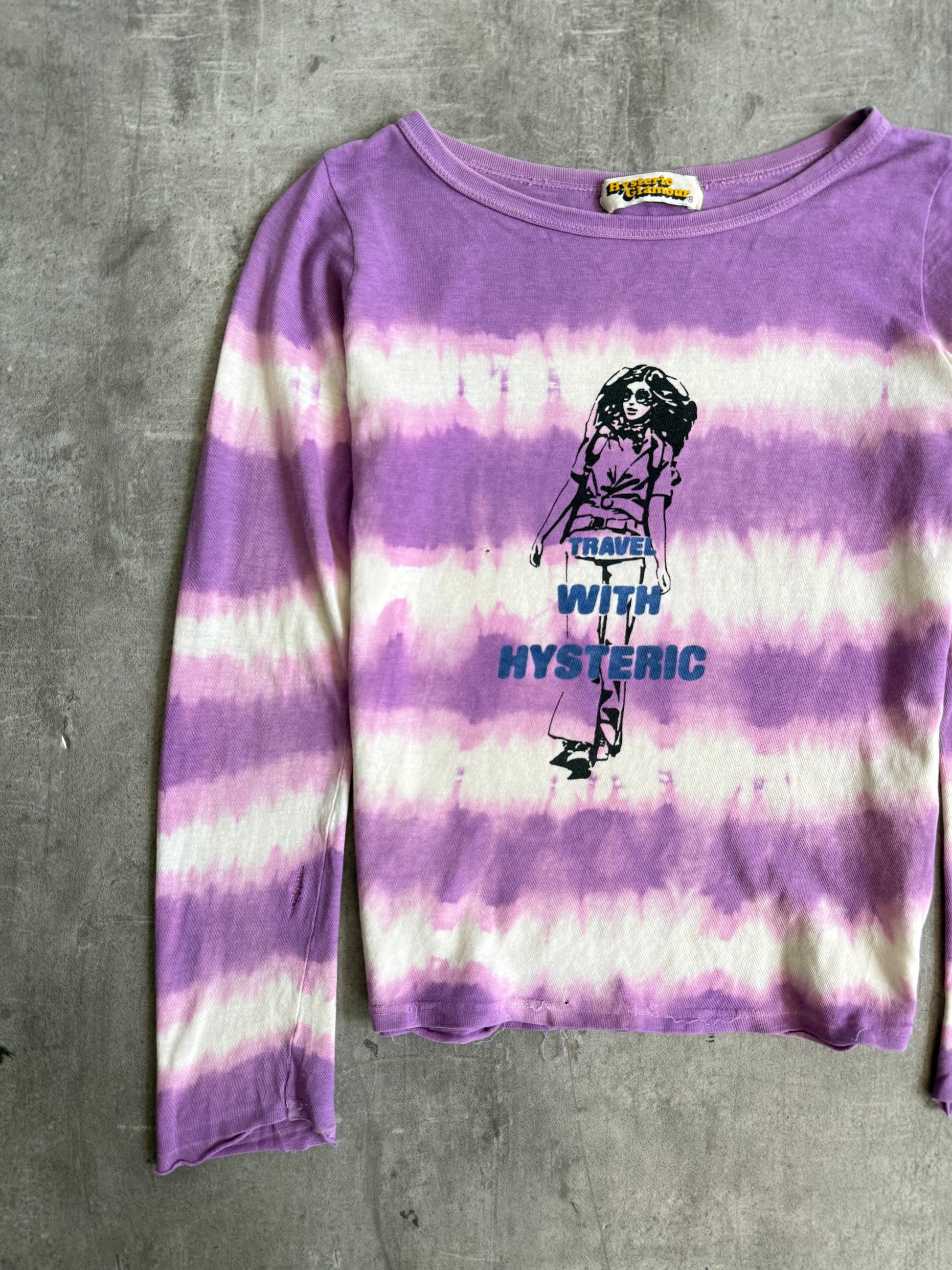 Hysteric Glamour Distressed Tie Dye Stripe LS Top | Small, Multicoloured
