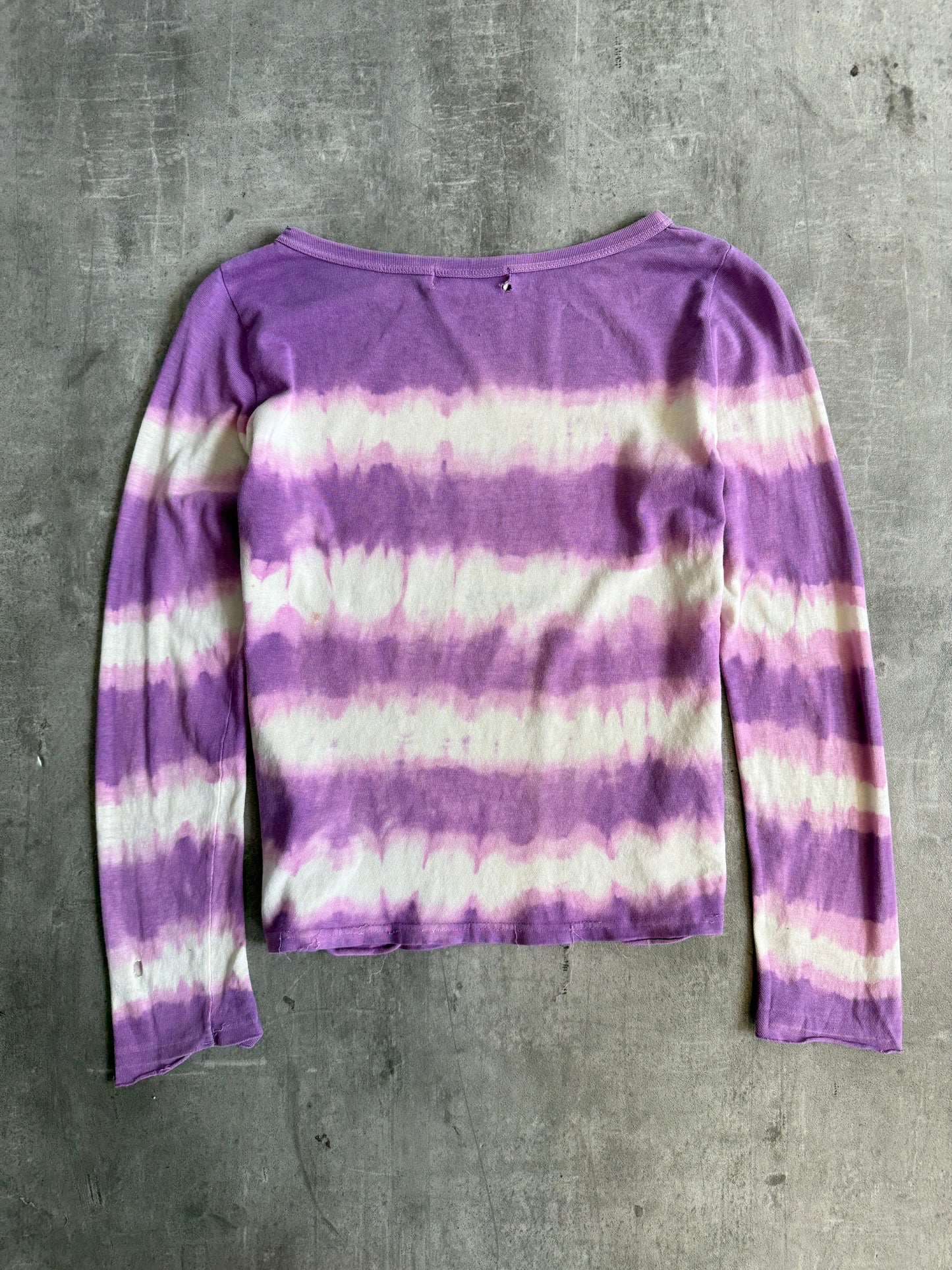 Hysteric Glamour Distressed Tie Dye Stripe LS Top | Small, Multicoloured