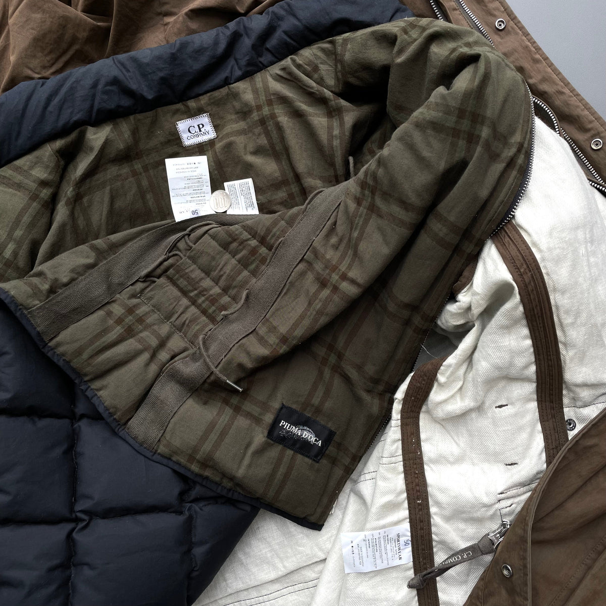 C.P. Company Brown AW05 3-in-1 Piuma D'oca Goose Down Liner Parka Jacket | Large, Brown