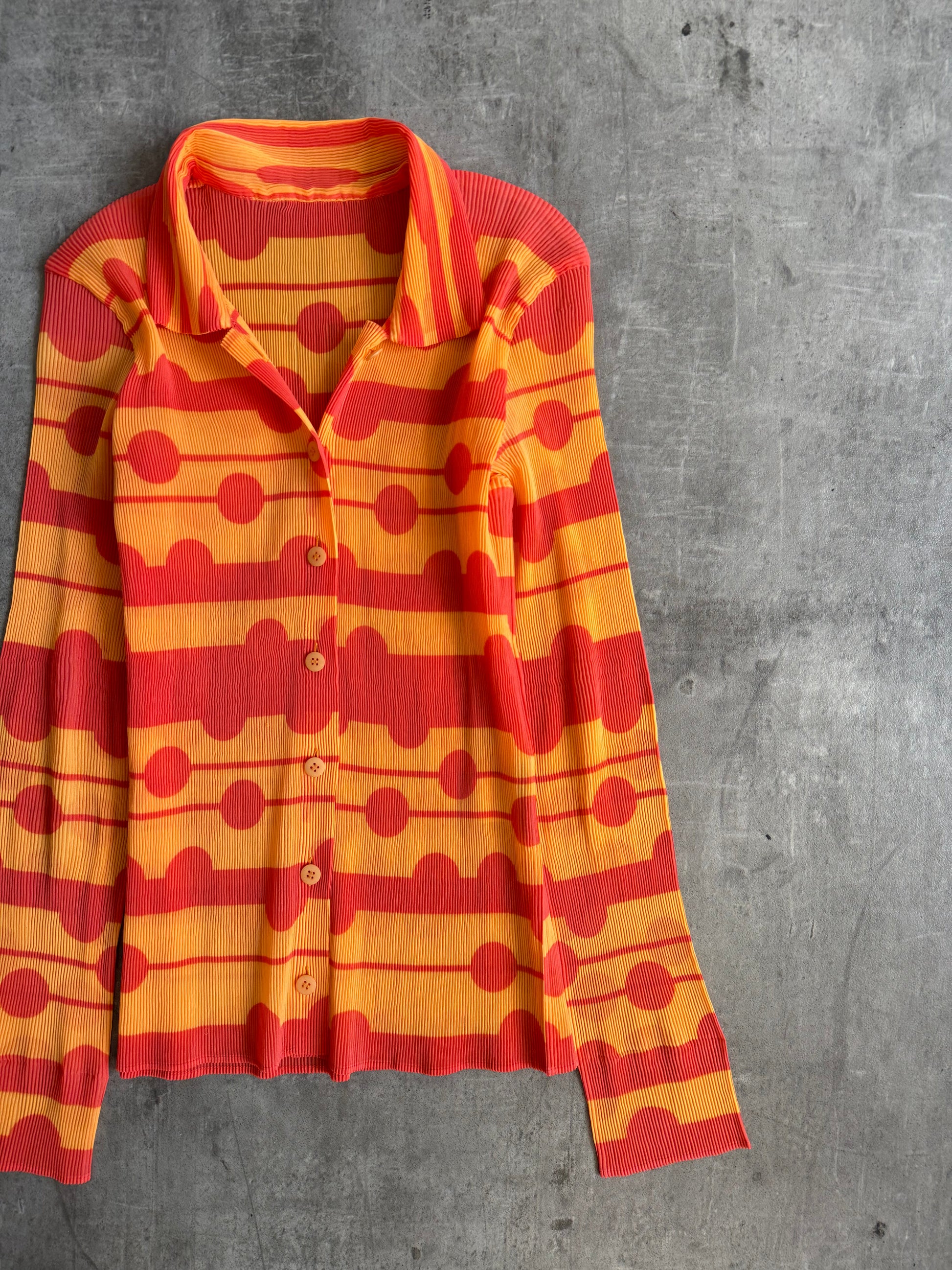 S/S 2012 Issey Miyake Abstract Pattern LS Blouse. SC: 5782 | Medium, Red