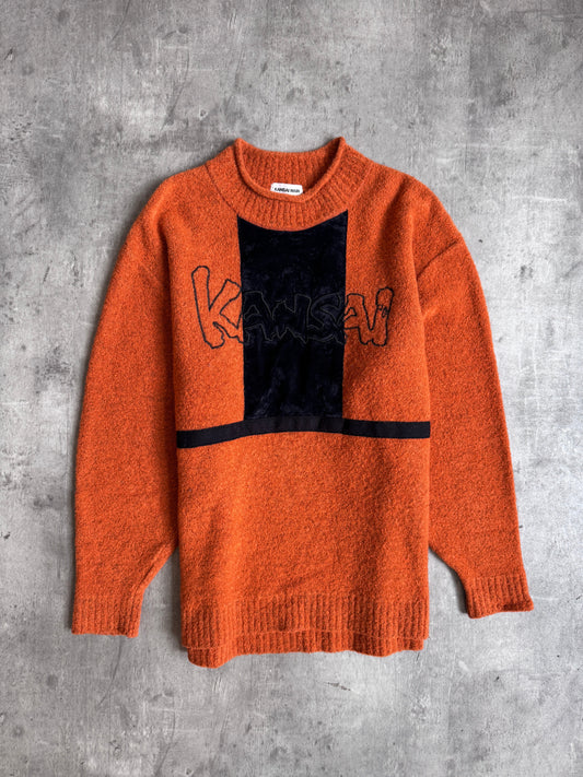 1990s Kansai Yamamoto Burnt Orange Textured Spellout Knit