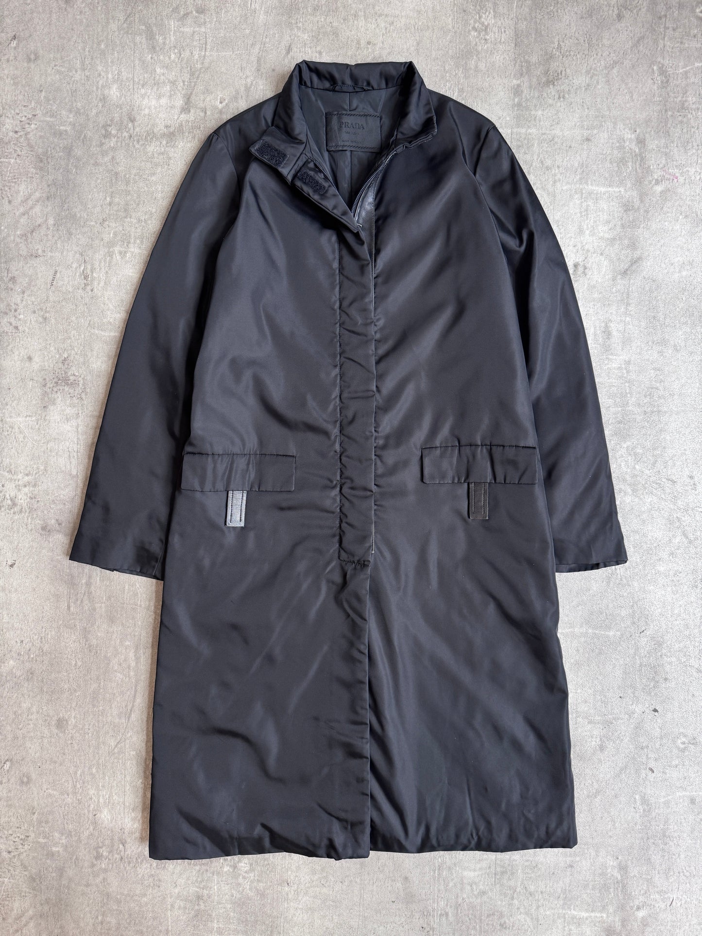 A/W1998 Prada Black Padded Nylon Technical Overcoat