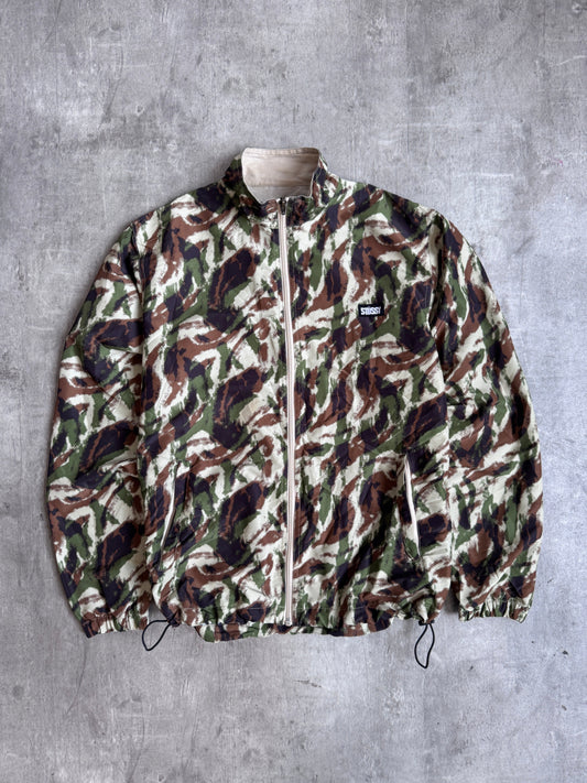 1990s Stussy Camo Collarless Harrington Jacket