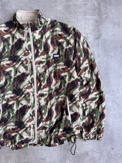 1990s Stussy Camo Collarless Harrington Jacket