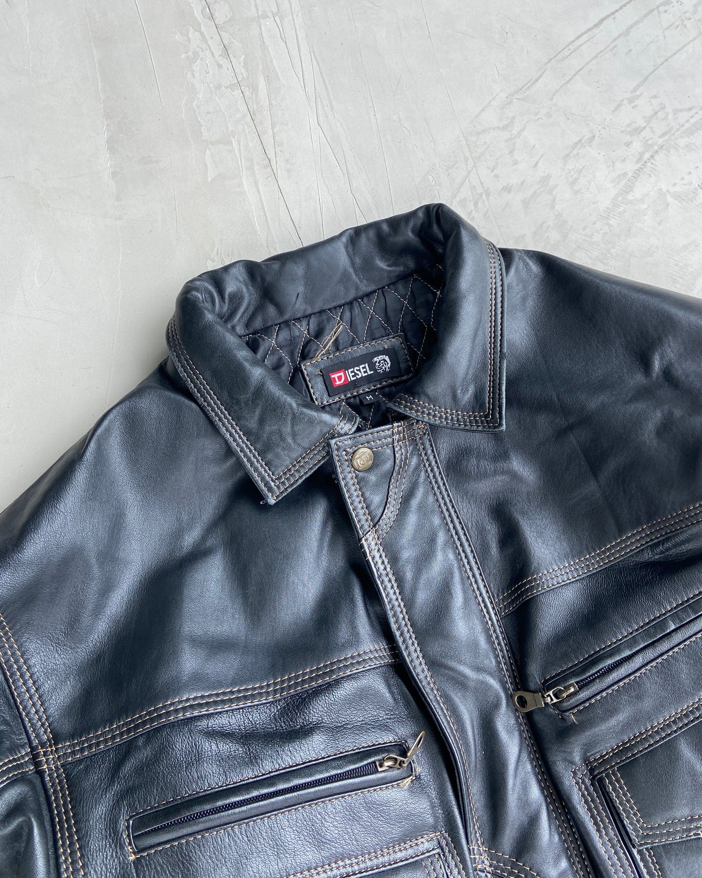 DIESEL 90'S BLACK LEATHER JACKET - M