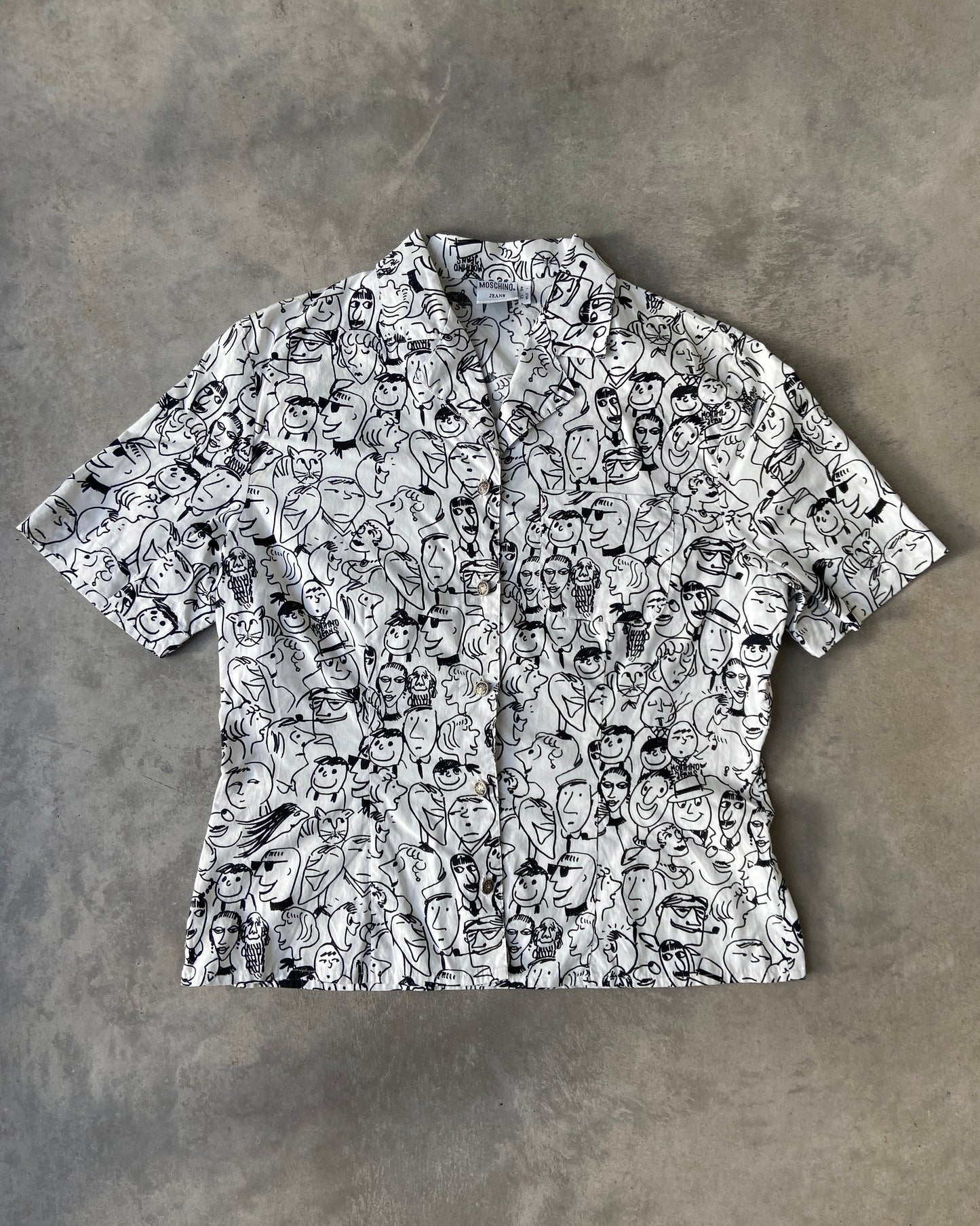 MOSCHINO JEANS 'CARTOON PRINT' SHORT SLEEVE SHIRT - M | Medium, White