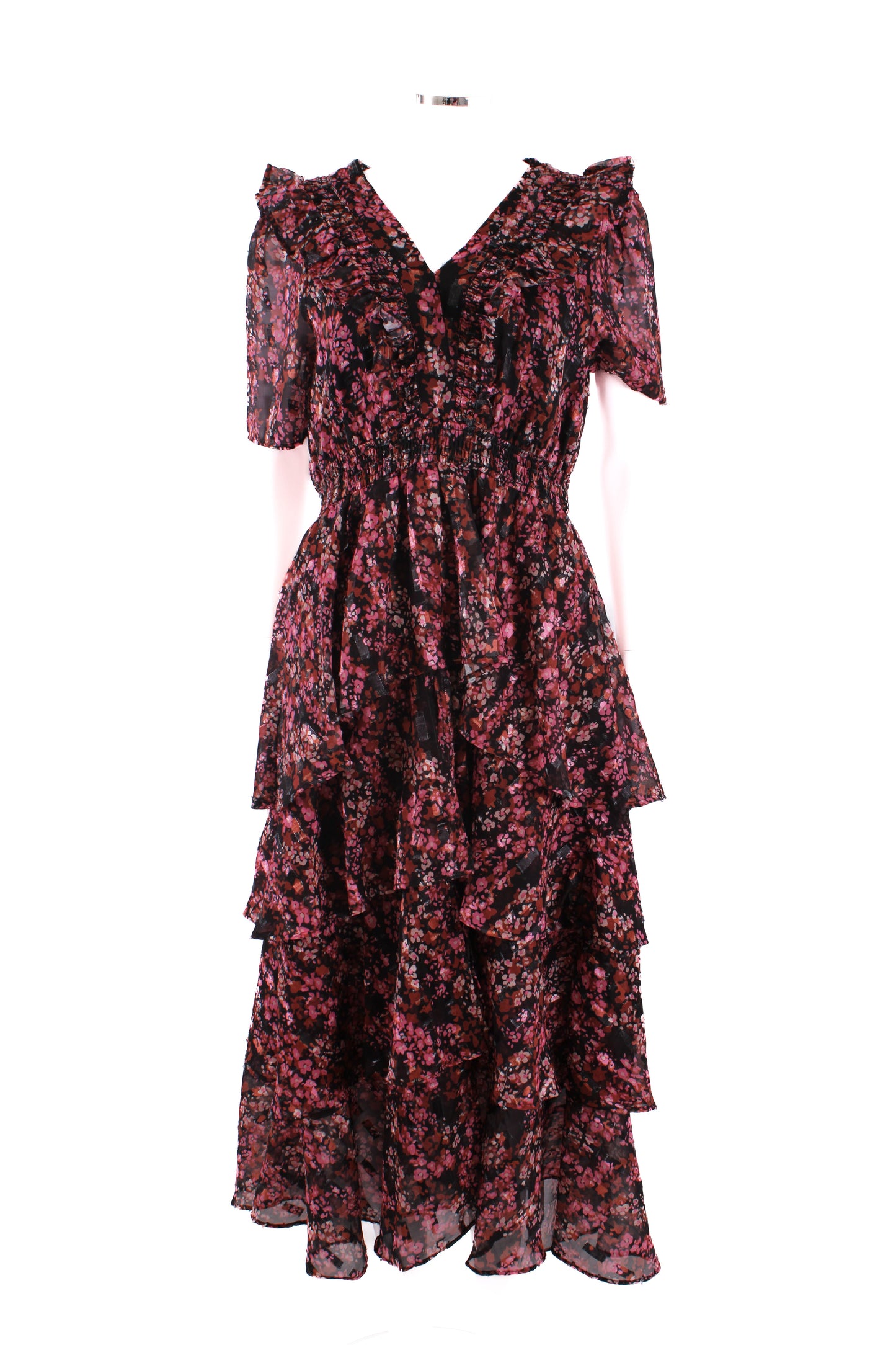 Hale Bob S/S Floral Ruffle Dress Black/ Pink L | Default Title, Black