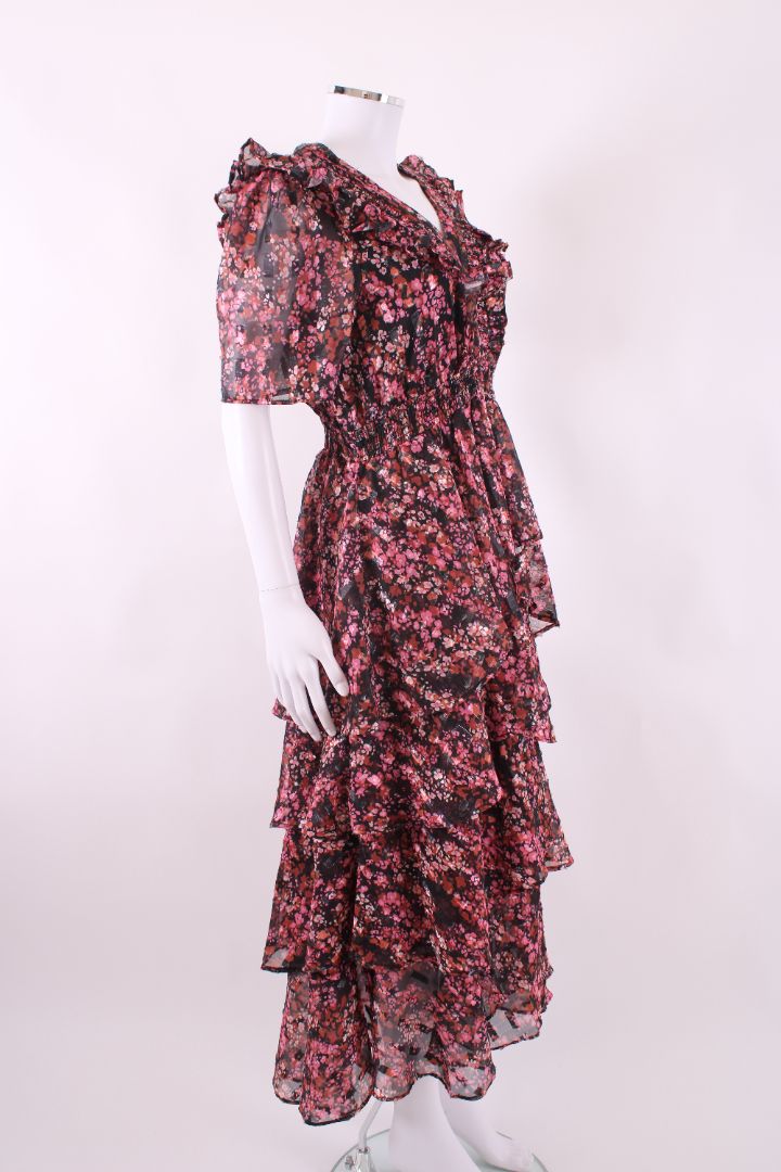 Hale Bob S/S Floral Ruffle Dress Black/ Pink L | Default Title, Black