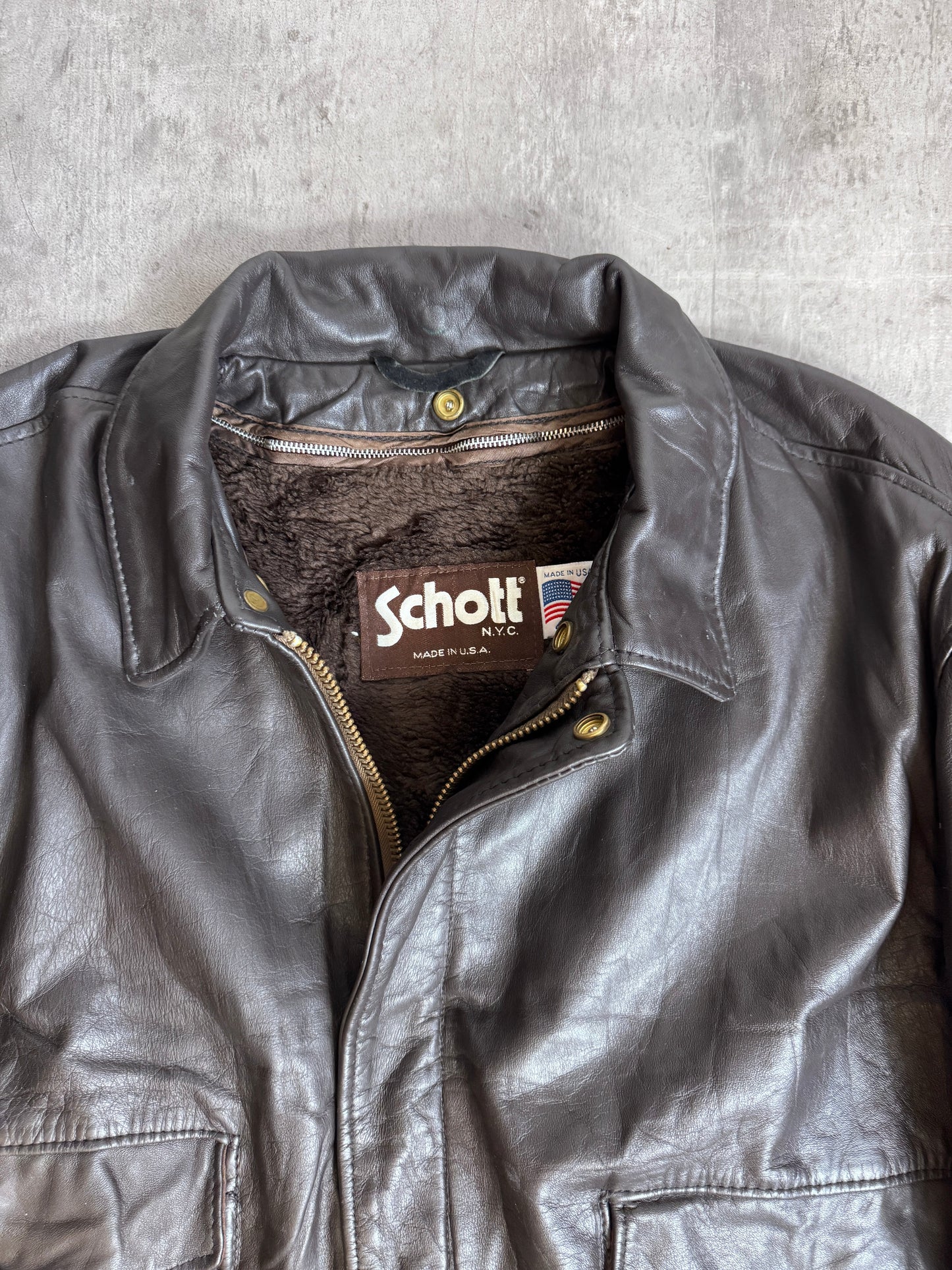 1970's Schott Modular Brown Leather Liner Flight Jacket