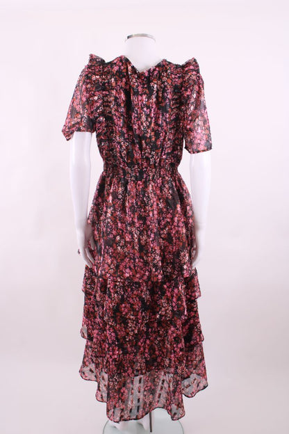 Hale Bob S/S Floral Ruffle Dress Black/ Pink L | Default Title, Black