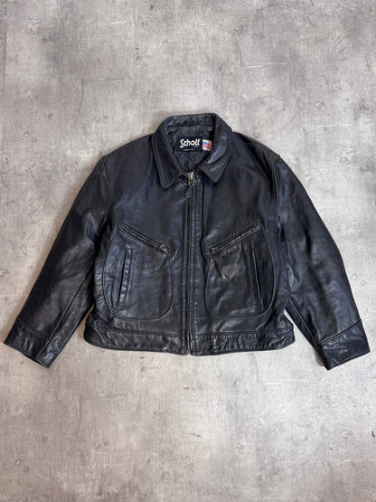 Schott "Highwayman" Black Leather Bomber Jacket